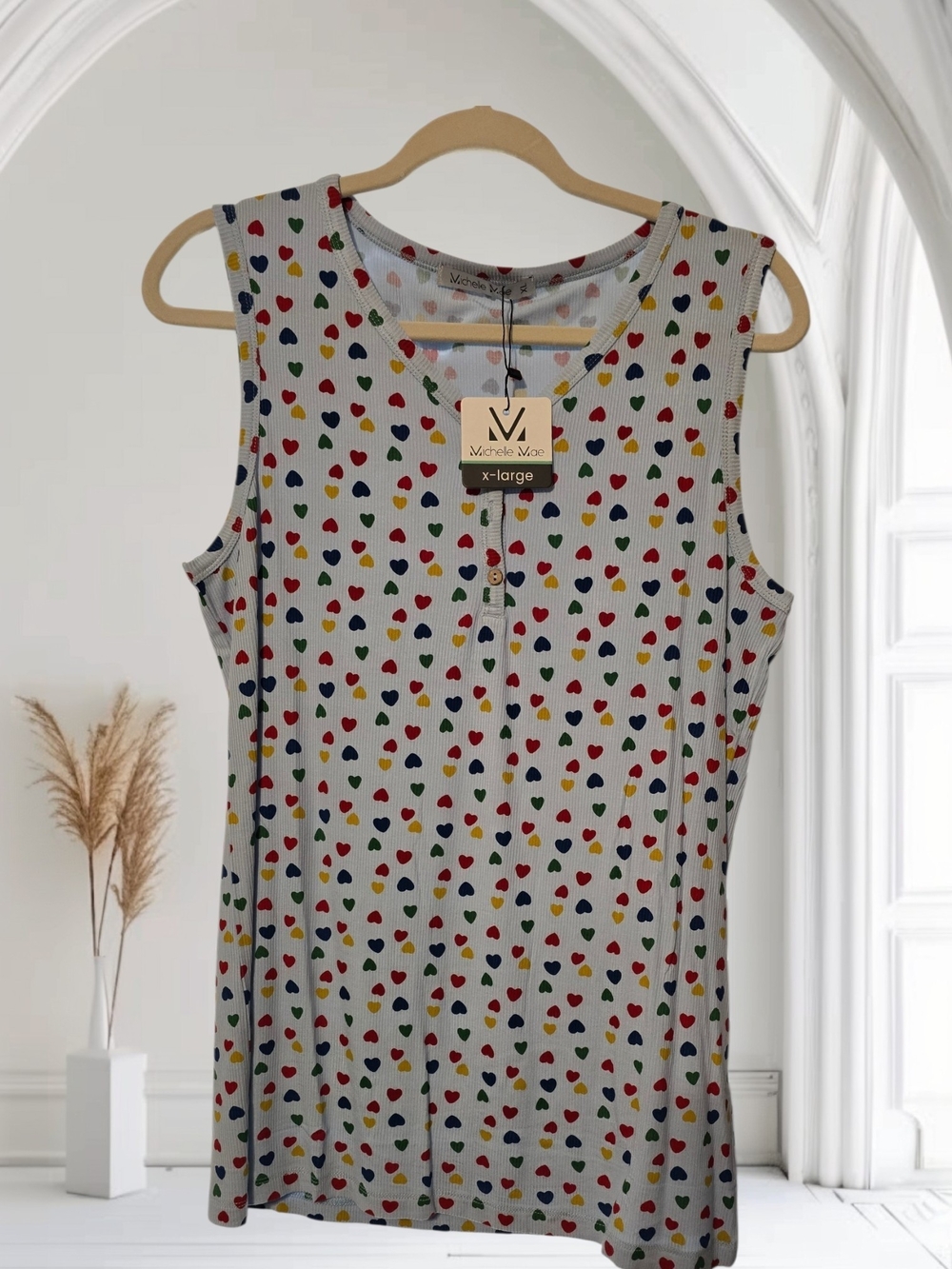 Michelle Mae Gray Heart-Print Sleeveless Tank Top - Multi